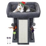 TWDEPART Cat Tree Tower with Cat Scratching Post for Indoor Cats, Activity Centre Climbing Tree with Scratching Board and Playful Toy Balls, Grey