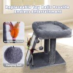TWDEPART Cat Tree Tower with Cat Scratching Post for Indoor Cats, Activity Centre Climbing Tree with Scratching Board and Playful Toy Balls, Grey