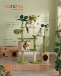 Feandrea Cat Tree, 68.1-Inch Tall Cat Tower, Multi-Level Plush Cat Condo with Artificial Leaves, 3 Scratching Posts, 2 Pompoms with Bells, for Indoor Cats, Grass Green and Camel Brown UPCT330C01