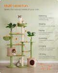 Feandrea Cat Tree, 68.1-Inch Tall Cat Tower, Multi-Level Plush Cat Condo with Artificial Leaves, 3 Scratching Posts, 2 Pompoms with Bells, for Indoor Cats, Grass Green and Camel Brown UPCT330C01