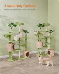 Feandrea Cat Tree, 68.1-Inch Tall Cat Tower, Multi-Level Plush Cat Condo with Artificial Leaves, 3 Scratching Posts, 2 Pompoms with Bells, for Indoor Cats, Grass Green and Camel Brown UPCT330C01