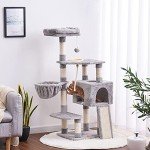 Heybly Cat Tree, Cat Tower for Indoor Cats with Scratching Board, Multi-Level Cat Furniture Condo with Feeding BowlLight Gray HCT010W