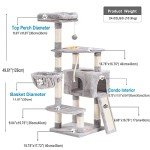 Heybly Cat Tree, Cat Tower for Indoor Cats with Scratching Board, Multi-Level Cat Furniture Condo with Feeding BowlLight Gray HCT010W