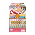 INABA Churu Cat Treats, Lickable, Squeezable Creamy Purée Cat Treat with Green Tea Extract & Taurine, 0.5 Ounces Each Tube, 40 Tubes, Salmon Variety Box