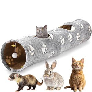 BETOPET Cat Tunnel - 10‘’ Large Collapsible Cat Tunnels for Indoor Cats, Kittens, Rabbits, Ferret - Paw Print