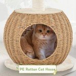 Yaheetech Cat Tree, 29.5in Rattan Cat Tower for Indoor Cats w/Scratching Post, Woven Cat Condo and Soft Cushion Top Perch, Aesthetic Cat Tree for Kittens