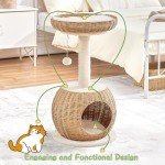Yaheetech Cat Tree, 29.5in Rattan Cat Tower for Indoor Cats w/Scratching Post, Woven Cat Condo and Soft Cushion Top Perch, Aesthetic Cat Tree for Kittens