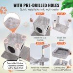 VEVOR Cat Tree for Indoor Cats, 56.2" Cat Tower with Cat Condo, Sisal Scratching Post, Hammock, Top Perch, Jumping Platforms, Large Cat House with Hang Ball, Cat Furniture Activity Center, Light Grey