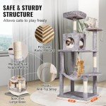 VEVOR Cat Tree for Indoor Cats, 56.2" Cat Tower with Cat Condo, Sisal Scratching Post, Hammock, Top Perch, Jumping Platforms, Large Cat House with Hang Ball, Cat Furniture Activity Center, Light Grey