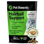 Pet Honesty Cat Hairball Support Chews, Hairball Remedy Cat Treats, Cat Furball Treatment, Supports Skin & Coat, Digestion, Cat Vitamins & Supplements & Hairball Medicine, Chicken (30-Day Supply)