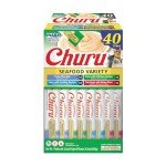 INABA Churu Cat Treats, Grain-Free, Lickable, Squeezable Creamy Purée Cat Treat/Topper with Vitamin E & Taurine, 0.5 Ounces Each, 40 Tubes, Tuna & Seafood Variety Box