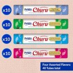 INABA Churu Cat Treats, Grain-Free, Lickable, Squeezable Creamy Purée Cat Treat/Topper with Vitamin E & Taurine, 0.5 Ounces Each, 40 Tubes, Tuna & Seafood Variety Box