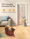 FEELNEEDY Interactive Cat Toys LED Light Hanging Cat Toys for Indoor Cats, Cat Wand Toy Cat Feather Toy, Feather & Mouse Cat Toys for Bored Adult Cats Kitten Exercise, White