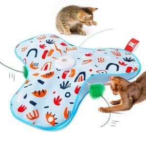 Potaroma Hide and Seek Cat Toys, in-The-Cover Unpredicatable Moving Feather, Interactive Kitten Wand Toy, Automatic Chargeable Cat Toy, Indoor Exercise Kicker for All Breeds, Floral Cover