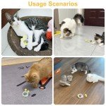 Interactive Cat Toys for Indoor Cats Kitten Puppy, Automatic Motion Cat Toy in Pouch Fast Rolling Ball in Play Mat Hide and Seek Mouse Catching Game with Chirping Stimulation, LED Lights, Auto On/Off