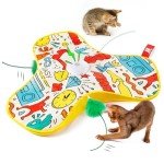 Potaroma Cat Feather Toys Interactive, Unpredicatable in-The-Cover Moving Feather, Hide and Seek Kitten Wand Toy, Rechargeable Automatic Indoor Cat Toy, Exercise Kicker for All Breeds, Graffiti Cover
