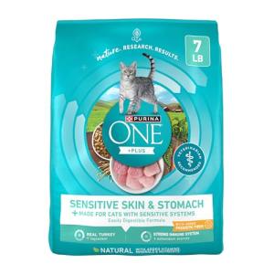 Purina ONE Plus, Sensitive Skin & Stomach, Dry Cat Food, Turkey, 7 lb Bag