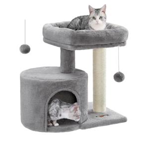 Feandrea Cat Tree, Cat Tower with Sisal-Covered Scratching Post, Cat Condo with Padded Perch, for Small Spaces, Kittens, Light Gray UPCT50W