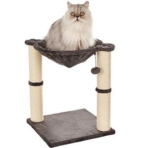 Amazon Basics Cat Tower with Hammock, Scratching Posts and Dangling Ball for Indoor Cats, 15.8 x 15.8 x 19.7 Inches, Gray