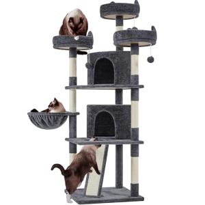 Yaheetech 68.5in Multi-Level Large Cat Condo with Sisal-Covered Platforms Scratching Board & Scratching Posts, Cozy Perches, Stable Cat Tower/Tree Pet Play House, Dark Gray