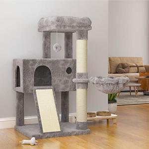 SHA CERLIN Cat Tree 36" Cat Tower, Multi-Level Cat Condo with Scratching Posts for Kittens, Cat Climbing Stand with Plush Ball for Play Rest, Grey
