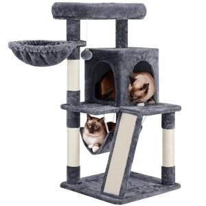 Yaheetech Cat Tree Cat Tower, 40-Inch Cat Condo with Oversized Soft Platform, Scratching Board, Basket and Hammock, Cat Furniture for Kittens Cats Pets, Dark Gray