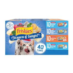 Purina Friskies Wet Cat Food Variety Pack, Oceans of Delight Flaked and Prime Filets - (Pack of 40) 5.5 oz. Cans
