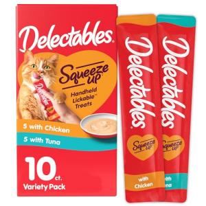 Hartz Delectables Squeeze Up Interactive Lickable Wet Cat Treats for Adult & Senior Cats, Chicken & Tuna, 10 Count,5 oz