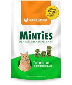 Minties Dental Treats for Cats, Chicken Flavored Treats for Cats, Freshens Breath and Controls Tartar, 2.5oz