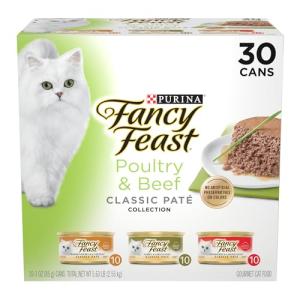 Purina Fancy Feast Classic Pate Kitten Food, Wet Cat Food, Poultry & Beef, 3 oz Cans (30 Pack)