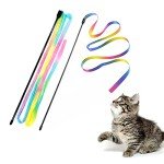 LASOCUHOO Interactive Cat Rainbow Wand Toys, Interactive Cat Teaser Wand String, Colorful Ribbon Charmer for Most Cats and Kittens - 2 Packs