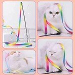 LASOCUHOO Interactive Cat Rainbow Wand Toys, Interactive Cat Teaser Wand String, Colorful Ribbon Charmer for Most Cats and Kittens - 2 Packs