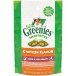 FELINE GREENIES SMARTBITES Skin & Fur Crunchy and Soft Natural Cat Treats, Chicken Flavor, 2.1 oz. Pack