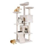 BestPet 54in Multi-Level Cat Tree Tower Furniture Activity Center with Scratching Posts, Toys and Condo for Indoor Kittens, Beige