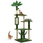 TSCOMON 61" Large Cat Tree Tower for Indoor Cats with DIY Green Leaves Scratching Post Multi Soft Hang Ball Plush Cat House Furniture 360° Rotating Cat Scratch Board with Hammock, Green