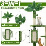TSCOMON 61" Large Cat Tree Tower for Indoor Cats with DIY Green Leaves Scratching Post Multi Soft Hang Ball Plush Cat House Furniture 360° Rotating Cat Scratch Board with Hammock, Green