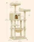 Feandrea Cat Tree, 56.3-Inch Cat Tower for Indoor Cats, Multi-Level Cat Condo with 11 Scratching Posts, 2 Perches, Cave, Hammock, Beige UPCT15BE