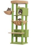 Gitelsnour Cat Tree for Indoor Cats Large Adult, 60.2 Cat Tower with Large Platforms, Cat condo, Cat Tree Tower with 8 Cat Scratching Posts, Cat Hammock, Green and Brown GCT030-MGY