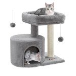 Feandrea Cat Tree, Cat Tower with Sisal-Covered Scratching Post, Cat Condo with Padded Perch, for Small Spaces, Kittens, Light Gray UPCT50W