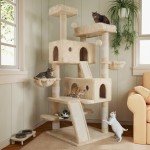 MUTICOR 66 Inches Multi-Level Large Cat Tree Tower for Indoor Big Cats/Cozy Plush Perches/Cat Condo/Sisal Scratching Posts/Hammock and Baskets/Cat Activity Center Play House/Wide Base/Beige
