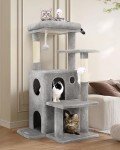 Globlazer FC50 Cat Tree Tower for Indoor Cats, 50-inch Adult Cat Tree House for Large Adult Cats with Steps, Scratching Post, 2 Cat Caves, Dangling Toys, Light Grey