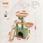 PETEPELA Cactus Cat Tree for Indoor Cats, 32'' Small Cat Tower Cat Condo with Sisal Scratching Ramp, Cozy Hammock and Removable Top Bed Perch for Kittens, Green
