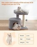 Feandrea Cat Tree, Cat Tower with Sisal-Covered Scratching Post, Cat Condo with Padded Perch, for Small Spaces, Kittens, Light Gray UPCT50W