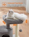 Feandrea Cat Tree, Cat Tower with Sisal-Covered Scratching Post, Cat Condo with Padded Perch, for Small Spaces, Kittens, Light Gray UPCT50W