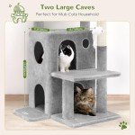 Globlazer FC50 Cat Tree Tower for Indoor Cats, 50-inch Adult Cat Tree House for Large Adult Cats with Steps, Scratching Post, 2 Cat Caves, Dangling Toys, Light Grey