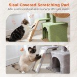 PETEPELA Cactus Cat Tree for Indoor Cats, 32'' Small Cat Tower Cat Condo with Sisal Scratching Ramp, Cozy Hammock and Removable Top Bed Perch for Kittens, Green