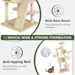 MUTICOR 66 Inches Multi-Level Large Cat Tree Tower for Indoor Big Cats/Cozy Plush Perches/Cat Condo/Sisal Scratching Posts/Hammock and Baskets/Cat Activity Center Play House/Wide Base/Beige