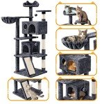 Topeakmart 57 inches Multi-Level Cat Tree Cat Condo with Scratching Posts Kittens Activity Tower Pet Play House Furniture