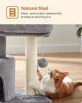 Feandrea Cat Tree, Cat Tower with Sisal-Covered Scratching Post, Cat Condo with Padded Perch, for Small Spaces, Kittens, Light Gray UPCT50W