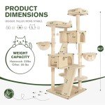 MUTICOR 66 Inches Multi-Level Large Cat Tree Tower for Indoor Big Cats/Cozy Plush Perches/Cat Condo/Sisal Scratching Posts/Hammock and Baskets/Cat Activity Center Play House/Wide Base/Beige